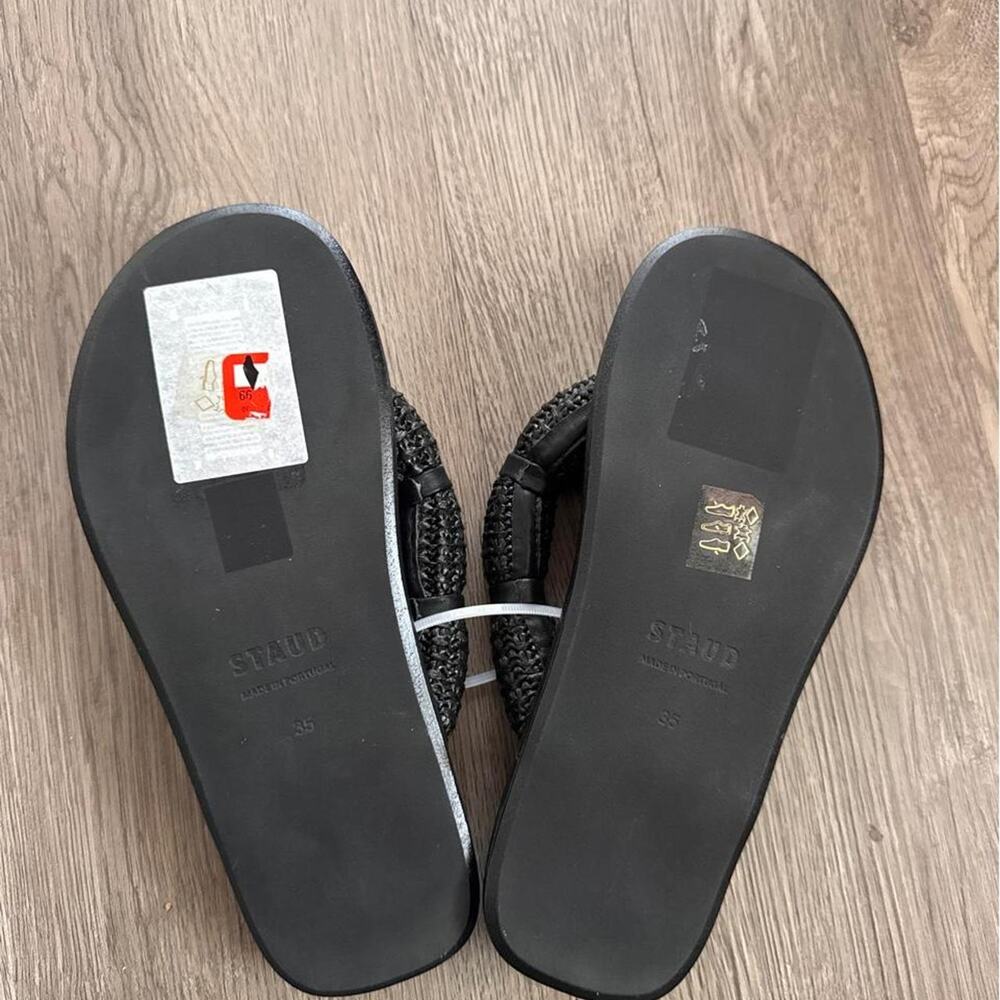 Black Leather Staud Flip Flop Sandals - Picture 3 of 3